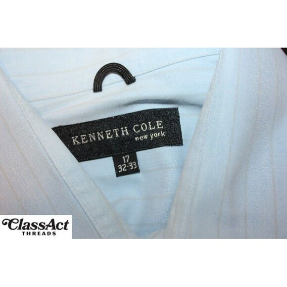 Kenneth Cole New York Mens Dress Shirt Blue Striped 17 - Picture 4 of 4